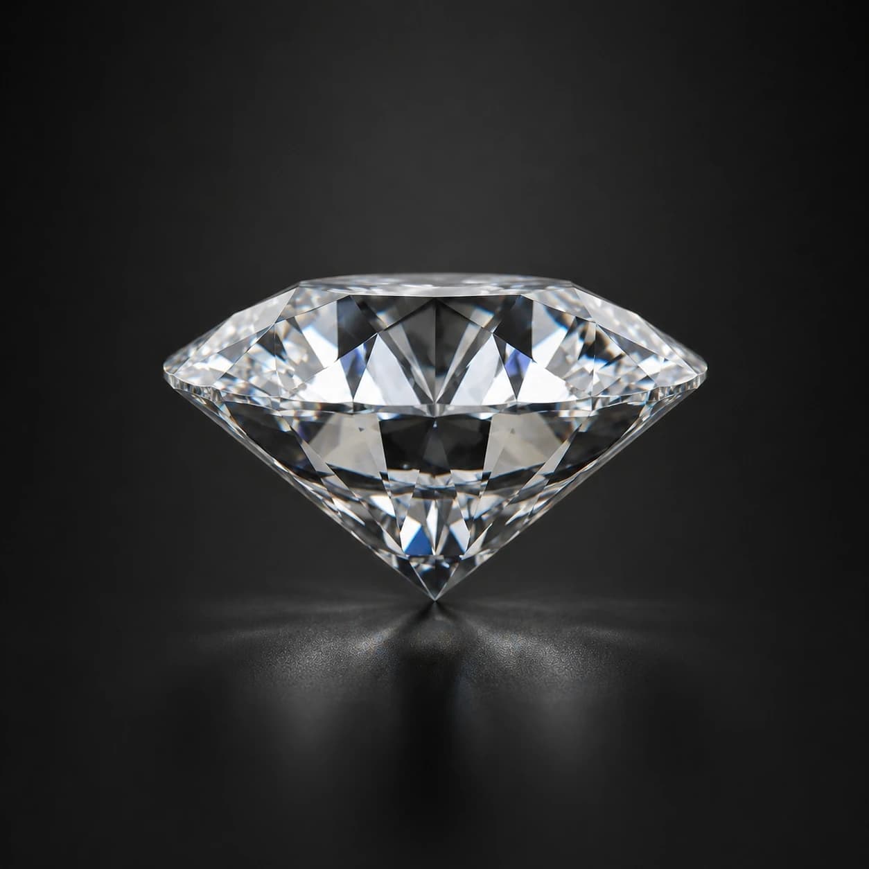 Diament laboratoryjny Round Brilliant na ciemnym tle premium — profil kamienia