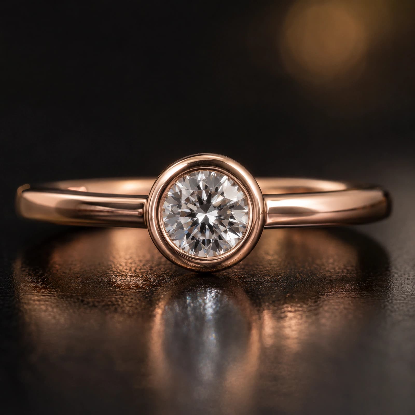 Pierścionek bezel solitaire 1.00 ct 14K różowe złoto
