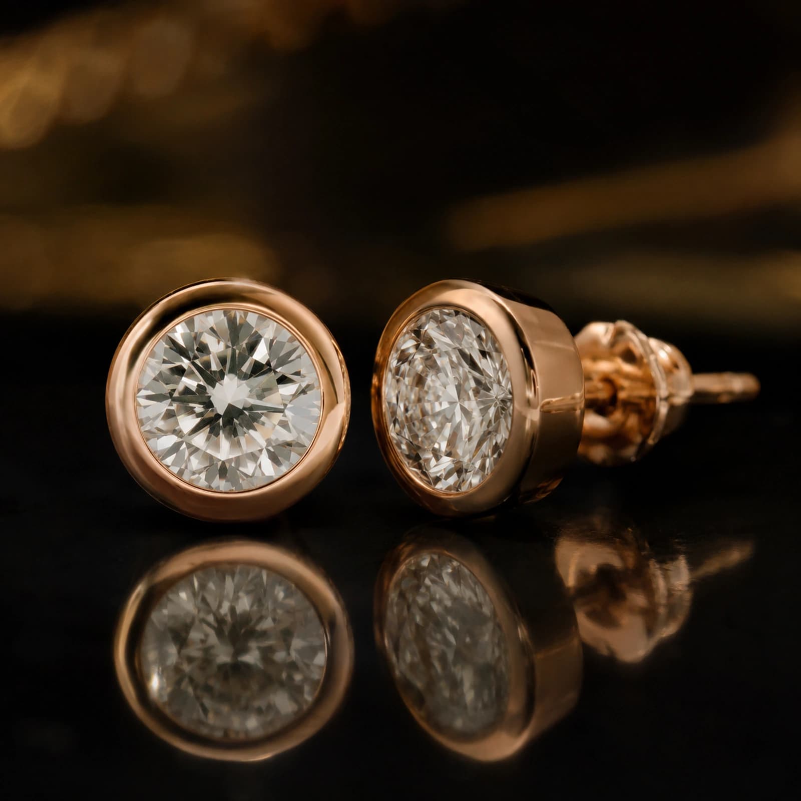 Kolczyki sztyfty bezel 1.00 ct total 14K różowe złoto